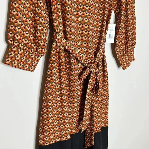 New Alexia Admor Dress 3/4 Sleeve Button Front S Geometric Belted - Picture 7 of 12